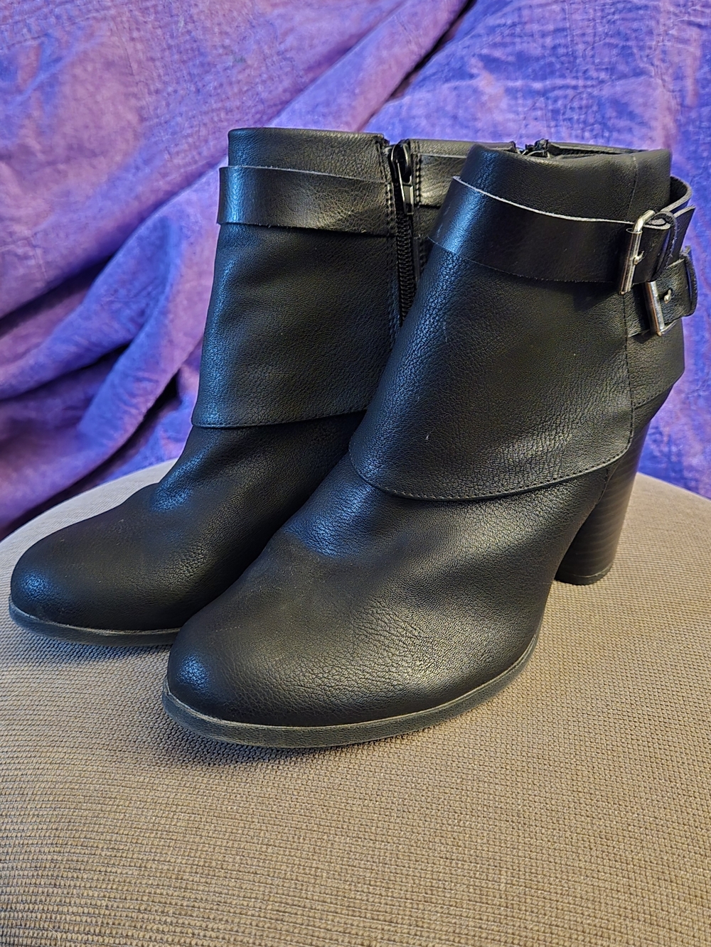 Madden Girl Black Faux-Leather Buckle Strap Ankle Boots